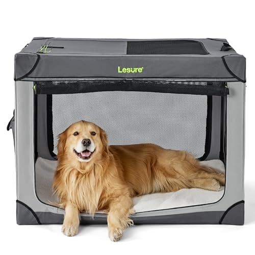 Lesure Soft Collapsible Dog Crate - 42 Inch Portable Travel Crate for Extra Large Dogs Indoor & Outdoor, 4-Door Foldable Pet Kennel with Mesh Windows, Grey - Image 1