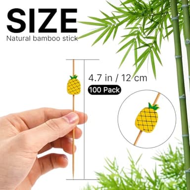 PuTwo Cocktail Picks Handmade Bamboo Toothpicks 100pcs 4.7" in Yellow Pineapples - Image 2