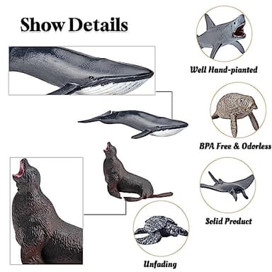 20pcs Mini Ocean Animal Figurines - Realistic Sea Creatures Toy Figures with Sharks, Whales & Diver Figures - Great for Kids' Parties, Cake Topepr & Gift - Image 3