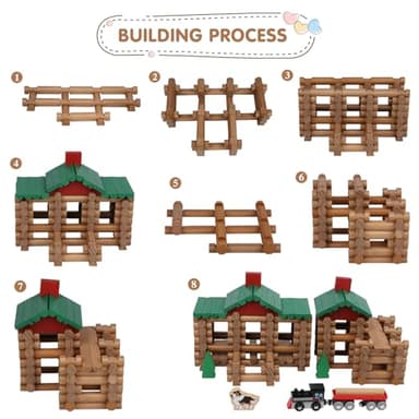 Wondertoys 208 Pcs Wooden Log Set - Classic Building Logs Ages 3+ - Best Retro Building Gift Set for Boys - Creative Construction Engineering Educational Gifts - Image 6