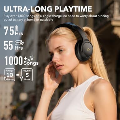 1Mii Y8+ Noise Cancelling Headphones Bluetooth, Wireless LDAC Hi-Res Audio, Custom EQ via App, 75H Playtime, Comfort Fit, Over Ear Headphones Foldable for Airplane Travel Home Office Black - Image 4