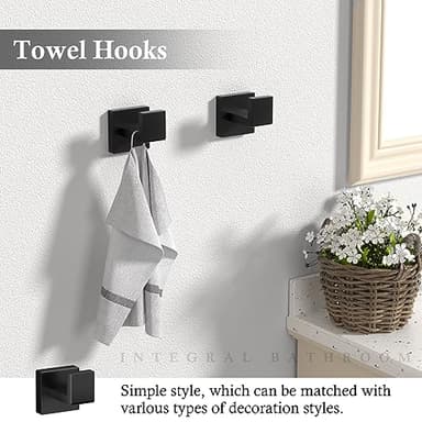10-Pieces Matte Black Bathroom Accessories Set, 23.6 Inch Bath Towel Bar Set, SUS 304 Stainless Steel Bathroom Hardware Set, Towel Racks for Bathroom Wall Mounted. - Image 6