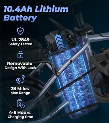 NAVIC Electric Bike for Adults, 750W Peak Folding Ebike, 14" Adults Electric Bicycles with 499.2Wh Removable Battery, 22Mph Max Speed, 40Miles Range, Multi-Shock Absorption, Commuting Mini EBikes,APP - Image 3