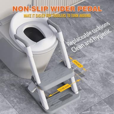 Potty Training Seat, SKYROKU 8868 Upgrade Toddler Toilet Seat for Kids Boys Girls, 2 in 1 Potty Training Toilet, Splash Guard Anti-Slip Pad Step Stool,New Sector-Shape Stabilized Base (Grey) - Image 8