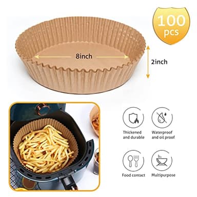 Ailun Air Fryer Paper Liners 8inch, 100PCS Non-Stick Parchment Paper,Oil Resistant,Disposable Food Grade Free of Bleach Paper Round for 5-8 QT Air Fryer Baking Roasting Microwave - Image 2
