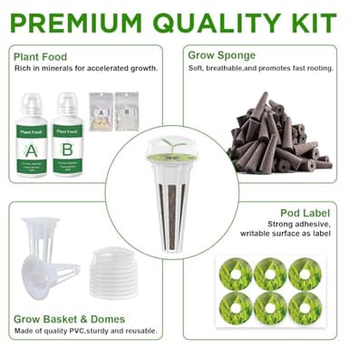 196Pcs Hydroponic Seed Pods Kit Supplies for Aerogarden Pods, Hydroponics Garden Accessories, Grow Anything Kit with 60 Grow Sponges 12 Grow Baskets 60 Domes 60 Pod Labels 400ml Plant Food Nutrients - Image 4