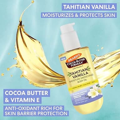 Palmer's Cocoa Butter Formula Body Oil, Moisture Drenching Tahitian Vanilla, 6.5 Oz, 72Hr Hydration with Shea Butter & Vitamin E for Softer Skin, Protects & Soothes Dryness, Dermatologist Approved - Image 5