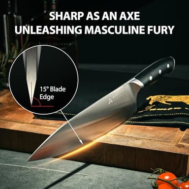 Knife Set with Block, Kitchen Knife Set 15-Piece with Sharpener - High Carbon Stainless Steel Dishwasher Safe Knives with Ergonomic Handles for Chef & Home - Image 3