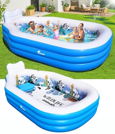 Large Inflatable Swimming Pool for Kids and Adults,Thickened Adult Pool for Backyard with Seat and Backrest, Kids Outdoor Blow up Pools,118"X75"X22"Inflatable Pools for Summer (Sky Blue) - Image 1