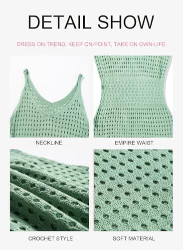 Dokotoo Cute Cover Ups for Swimwear Women 2025 V Neck Sleeveless Crochet Cut Out Spaghetti Straps knitted See Through Sexy Bikini Beach Coverups Vacation Dresses Army Green Large - Image 3