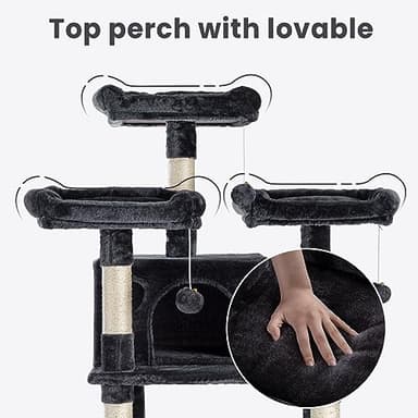 SHA CERLIN 68 Inches Multi-Level Large Cat Tree for Large Kitties/Big Cat Tower with Condo/Cozy Plush Pussycat Perches/Sisal Scratching Posts and Hammocks/Activity Center/Dark Grey - Image 4