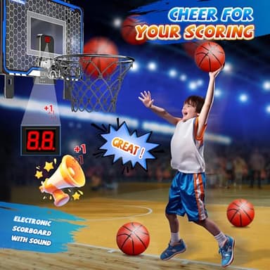 HopeRock Indoor Basketball Hoop Toys for Kids, Adjustable Height Basketball Hoop Over The Door, Mini Hoops with Scoreboard, Basketball Toys Christmas Birthday Gifts for Boys Age 4 5 6 7 8 9 10 11 12+ - Image 3