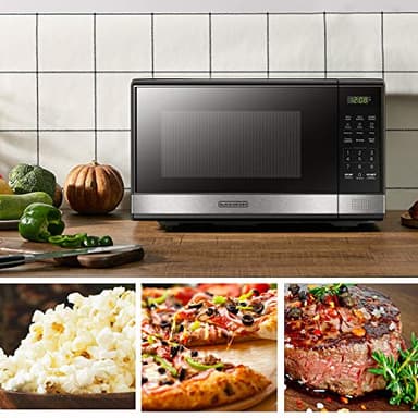 BLACK+DECKER EM031MB11 Digital Microwave Oven with Turntable Push-Button Door, Child Safety Lock, 1000W, 1.1cu.ft, Black & Stainless Steel, 1.1 Cu.ft - Image 4