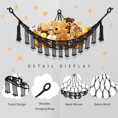 CERETIA Stuffed Animal Hammock with LED Light, Toy Hammock for Stuffed Animals Storage for Kids Room Decor, Stuffed Animal Hammock Corner, Black - Image 6