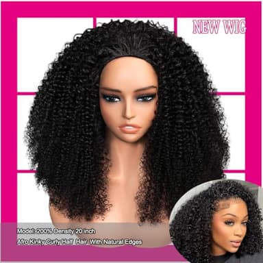 Kinky Curly Half Wig Human Hair 200 Density 3 In 1 Seamless Flip Over Half Wigs Human Hair Glueless Wear and Go Beginner Friendly Kinky Curly Wig Human Hair Drawstring Headband Wig for Women 20 Inch - Image 2