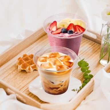 Clawsoff 50 Pack 9 oz Disposable Clear Plastic Parfait Cups with Flat Lids, Yogurt Parfait, Putting Cups for Cake, Cold Drink, Ice Cream, Fruit, Salad - Image 6