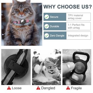 Reflective AirTag Cat Collar, Integrated Cat Tracker Collar with Air Tag Holder and Bell, Safety Elastic Band Cat GPS Collars for Girl Boy Cats, Kittens and Puppies (Hotpink,XS) - Image 3