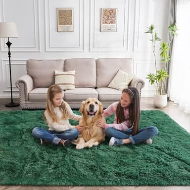 Awaytail Fluffy Rug Washable 5x7 Feet, Emerald Green Nursery Rug for Baby Girl Play Room Cute Large Rugs for Living Room - Image 7