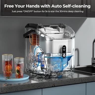 Nugget Ice Maker Countertop, 35.5Lbs/24Hrs Chewable Sonic Ice Machine with Self-Cleaning, Handle, Water Tank, Quiet Operation & Portable Pellet Ice Maker for Home, Office, Kitchen, Bar, Silver - Image 4