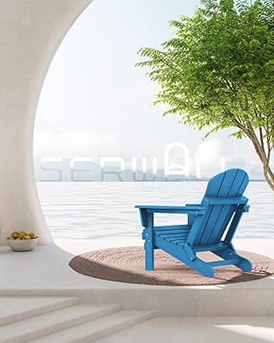 SERWALL Foldable Adirondack Chair Set of 2 for Patio Garden Outdoors-Navy Blue - Image 2