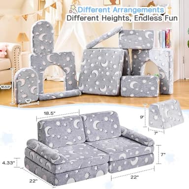 IFNOW Modular Kids Play Couch,Toddler Couch Kids Sofa,Child Sectional Sofa,Bedroom and Playroom Furniture for Toddlers,Convertible Foam and Floor Cushion for Boys and Girls,Glow in The Dark,Star - Image 2