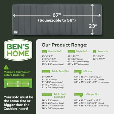 BEN'SHOME® Deep Couch Cushion Support for fix Sagging Seats - Heavy Duty Solid .5" Wood Sofa Support Board | Adjustable 58"-67" x 23" Under Cushion Insert | Non-Slip Furniture Saver | 400 LB Capacity - Image 2