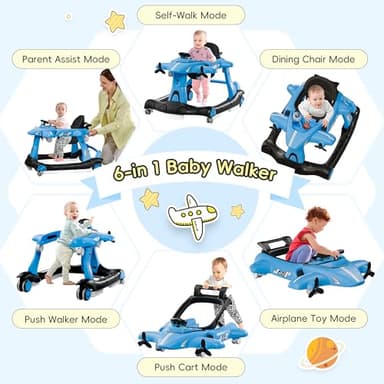 Xilingol 6-in-1 Baby Walker with Wheels, Adjustable Height & Speed Activity Walker with Padded Seat, Foldable Walker for Babies, Toddler Push Walkers for Boy & Girl 6-18 Months, Music & Light - Image 2