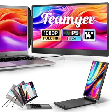 Teamgee S1 Dual Laptop Screen Extender — 14” FHD IPS Portable Monitor for 13–17” Laptops, USB-C/HDMI Plug & Play, Compatible with Windows, macOS & Android, Perfect for Hybrid Work & Travel - Image 1