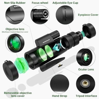 2025 Update - 80x100 Monocular Telescope High Powered for Smartphone High Definition Monoculars for Adults with Adapter/Tripod for Bird Watching Hiking Hunting Camping Traveling Outdoor (Black New) - Image 2