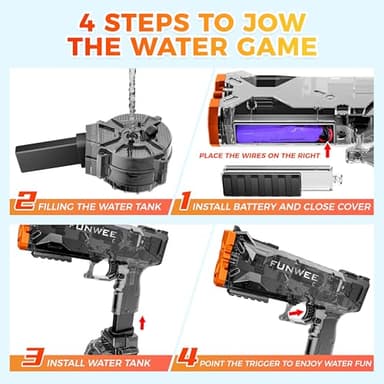 Funwee 2025 New Upgrade 2 Pack Electric Water Guns for Adult Kid, Light Up Strongest Full Auto Watergun High Capacity 500+ Water Blaster, Long Range Powerful Water Squirt Gun, Outdoor Pool Water Toy - Image 4