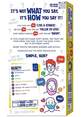 TOMY The Game of Saying 'Huh?!' - Voice Impressions Card Games - Funny Party Game of Acting and Guessing - Family Board Games for Adults and Kids - 3-8 Players - Ages 8 Years and Up - Image 4