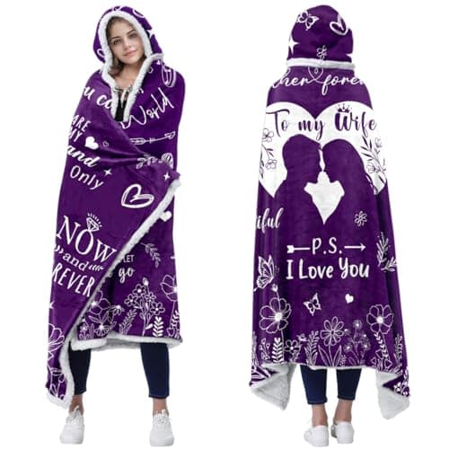Gifts for Wife from Husband, To My Wife Wearable Blanket Hoodie, Birthday Valentines Mothers Day Romantic Gift for Her Hoodie Blanket - Image 1