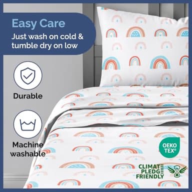 Kids Twin Size Rainbow Bed Sheets - 3 Piece Kids Rainbow Sheet Set - Raindrops Theme Bedding - Soft, Cute & Cozy - Breathable & Machine Washable - Colorful Bed Set for Boys, Girls, Teens & Toddlers - Image 5