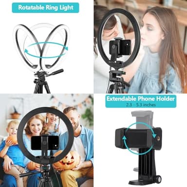 Sensyne 12'' Ring Light with 50'' Extendable Tripod Stand, LED Circle Lights with Phone Holder for Live Stream/Makeup/YouTube Video/TikTok, Compatible with All Phones - Image 4