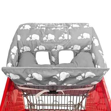 Soft Pillow Attached 2-in-1 Shopping Cart and High Chair Cover for Baby, Cotton Padded Cart Cover, Fold'n Roll Style, Portable with Carry Bag (Gray Elephant) - Image 2