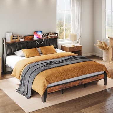 LIKIMIO California King Bed Frame, Storage Headboard with Charging Station, Solid and Stable, Noise Free, No Box Spring Needed, Easy Assembly (Vintage and Black) - Image 9