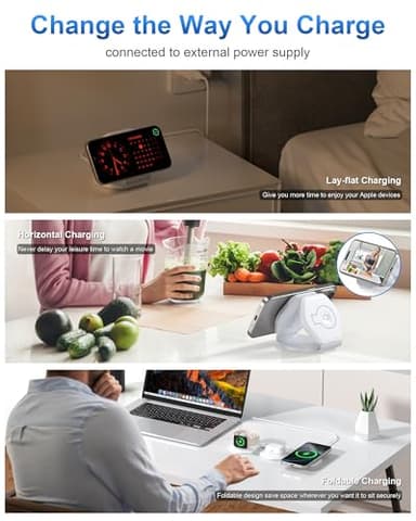 3 in 1 Wireless Charging Station for Apple Multiple Devices, Foldable Magnetic Fast Travel Charger, Compatible with MagSafe iPhone 16 15 14 13 12 Apple Watch & AirPod, Gift for Women - Image 7