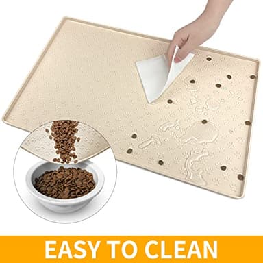 Ptlom Silicone Pet Placemat for Dog and Cat, Waterproof Non-Slip Pet Feeding Bowl Mats for Food and Water, Small Medium Large Tray Mat Prevent Residues from Spilling to Floor, Beige, 18" 12" - Image 7
