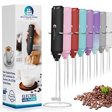 Powerful Milk Frother Handheld Foam Maker, Mini Whisk Drink Mixer for Coffee, Cappuccino, Latte, Matcha, Hot Chocolate, With Stand, Black - Image 1