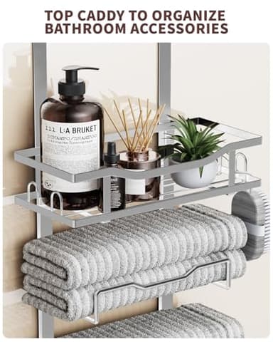 Aetyord Hanging Towel Racks for Bathroom No Drill - Over The Door 6-Tier Bath Towel Storage Organizer for Small Bathrooms-Back Door Large Tiered Towel Holder Hanger for Rolled Towels RV Camper Silver - Image 4