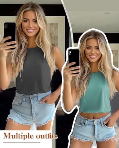 Cunno 2 Pack Women's Sleeveless Tank Tops, Casual Loose Fit T Shirts Solid Color Tunic Crew Neck Summer Shirts Tee(Dark Grey, Green, Large) - Image 4