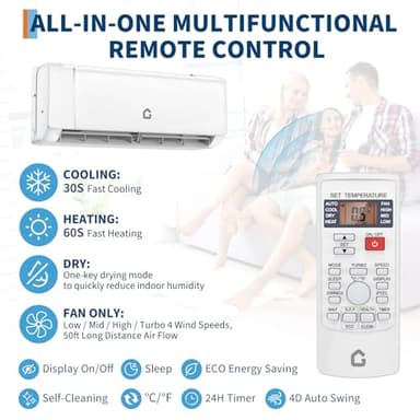 9000 BTU Mini Split Air Conditioner, 18.5 SEER2 208-230V Split Unit Ac and Heat Cool Up to 450 Sq.Ft, Ductless Air Conditioner w/Complete Installation Kit,Remote,2.0 Wifi Control,Low Noise - Image 2