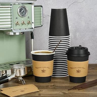 LITOPAK 100 Pack 12 oz Paper Coffee Cups for Hot Chocolate Drinks, Black Disposable Coffee Cups with Lids, Sleeves and Stirring Sticks for Parties, Picnic, Travel, and Events - Image 4