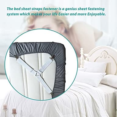 Bed Sheet Fasteners, Adjustable Mattress Suspenders, Mattress Cover Straps, Bed Corner Holder and Keepers and the Bed Sheet Grippers Clips (Triangle White Set of 4) - Image 2