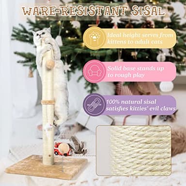 ANWA 32" Tall Cat Scratching Posts for Indoor Cats, 3-in-1 Vertical Cat Scratching Post with Plush Toys, Premium Sisal Post for Cats at All Ages with Reinforced Stable Base, Beige - Image 5