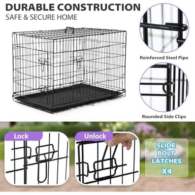 BestPet | Dog Crate | 48" | Black | Foldable Metal Kennel with Double Doors, Secure Slide-Bolt Latches, Leakproof Tray | Portable Dog Cage for Large Breeds | for Travel, Indoor & Outdoor Use - Image 4