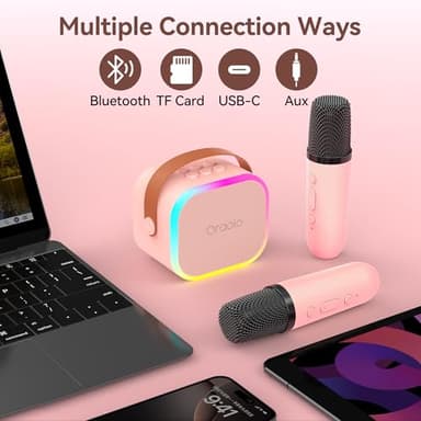 Oraolo Karaoke Machine with 2 Wireless Microphones, Portable Mini Karaoke for Kids, Funny Magical Sound Modes, Speaker Support Multi-Channel Connection, Birthday Gifts for Girls Boys - Image 5