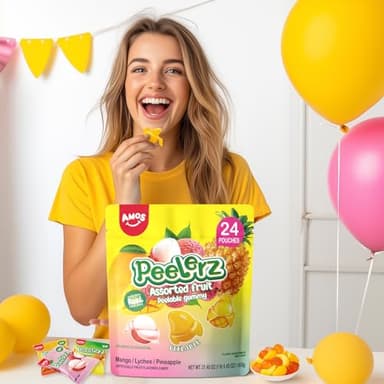 Amos Peelerz Assorted Peelable Gummy Variety Pack – Mango, Lychee & Pineapple | 24 Individually Wrapped Packs (608g) | Fun, Chewy, Shareable Treat - Image 6