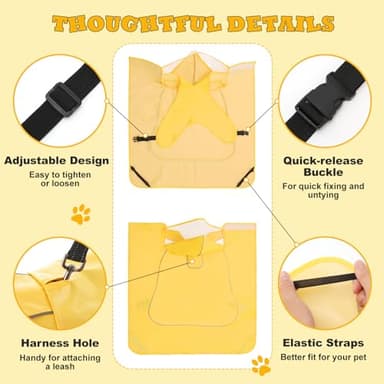 VavoPaw Dog Raincoat for Large Medium Small Dogs, Adjustable Dog Rain Jacket with Clear Hood, Dog Poncho with Magic Tape and Reflective Strips, Yellow, XL - Image 5