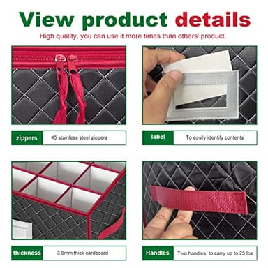 VERONLY Christmas Stemware Storage Cases with Dividers- Holds 24 Wine Glass Storage or Crystal Glassware Containers, China Storage Containers with 2 Handles and Lable Window -Set of 2 Black - Image 5